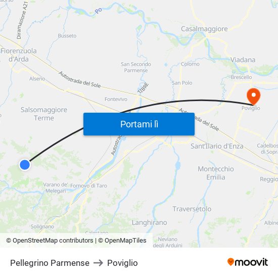 Pellegrino Parmense to Poviglio map