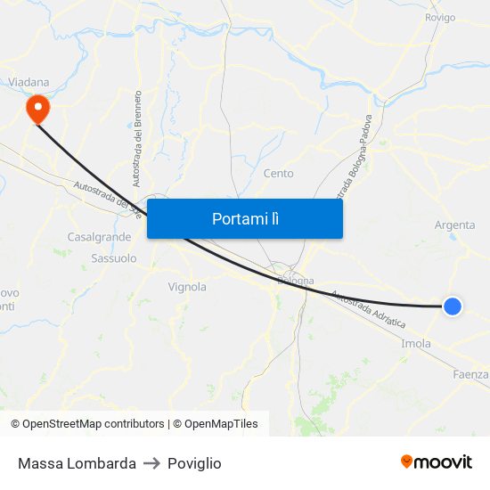 Massa Lombarda to Poviglio map