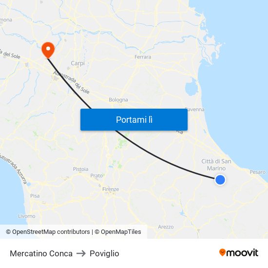 Mercatino Conca to Poviglio map