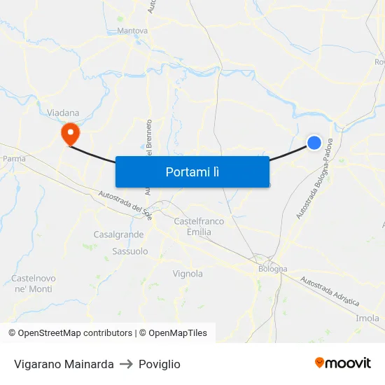 Vigarano Mainarda to Poviglio map