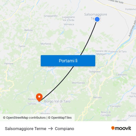 Salsomaggiore Terme to Compiano map