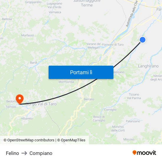 Felino to Compiano map
