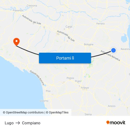 Lugo to Compiano map