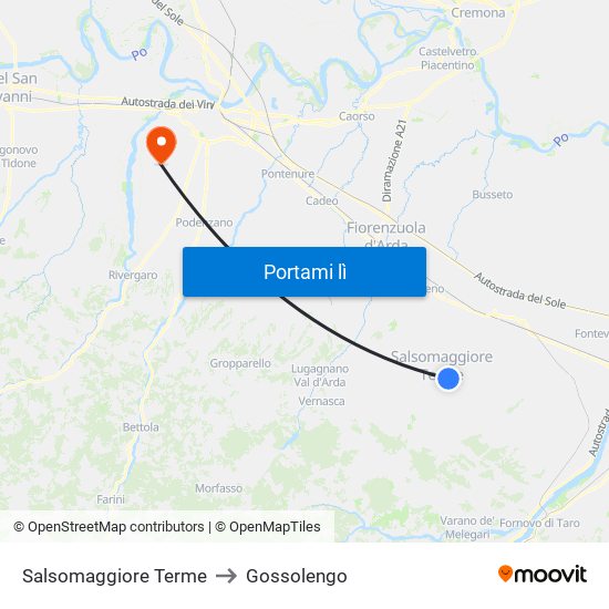 Salsomaggiore Terme to Gossolengo map