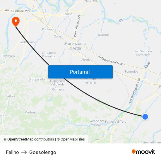 Felino to Gossolengo map