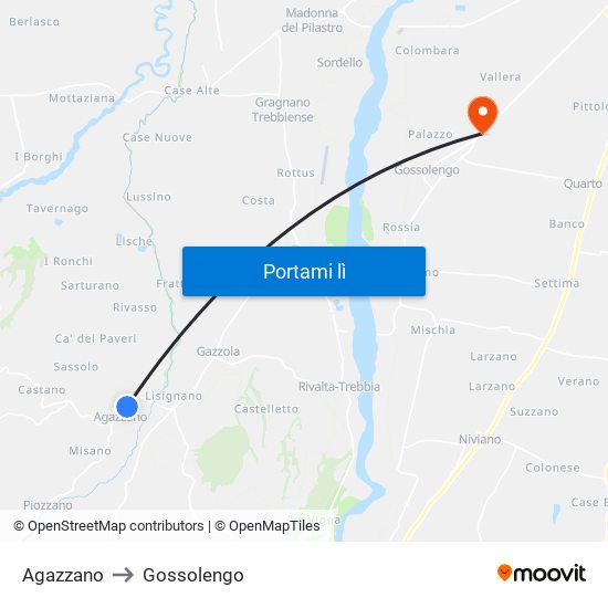 Agazzano to Gossolengo map