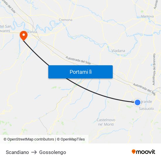 Scandiano to Gossolengo map