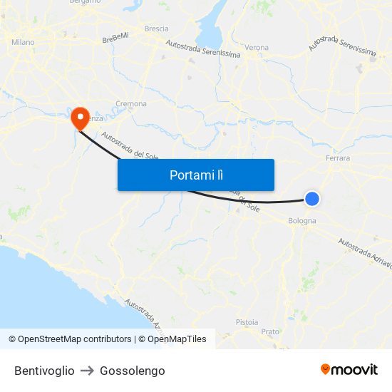 Bentivoglio to Gossolengo map