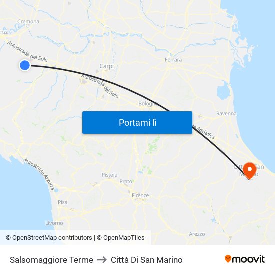 Salsomaggiore Terme to Città Di San Marino map