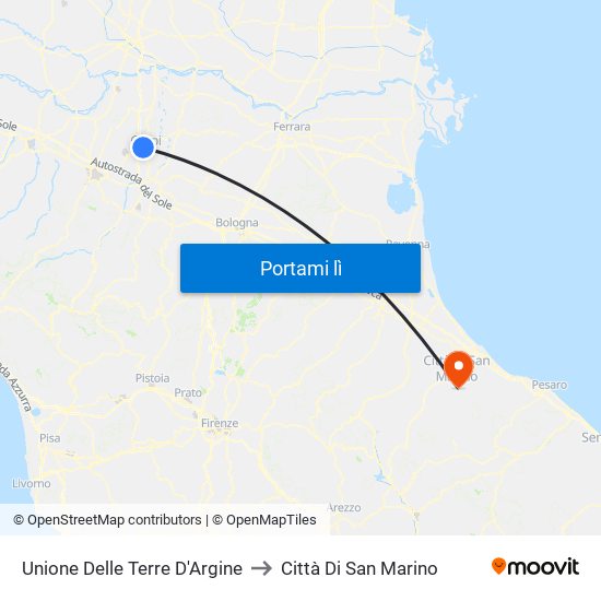 Unione Delle Terre D'Argine to Città Di San Marino map