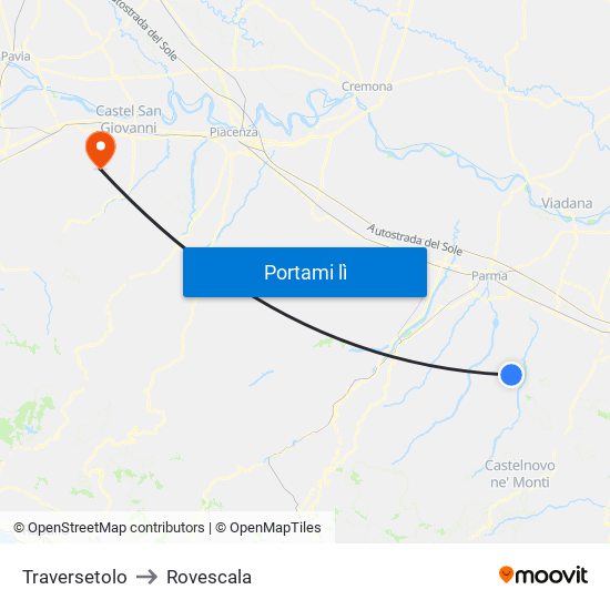 Traversetolo to Rovescala map