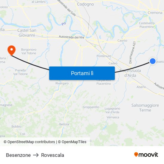 Besenzone to Rovescala map