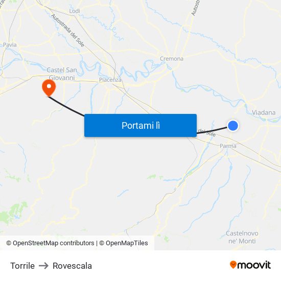 Torrile to Rovescala map