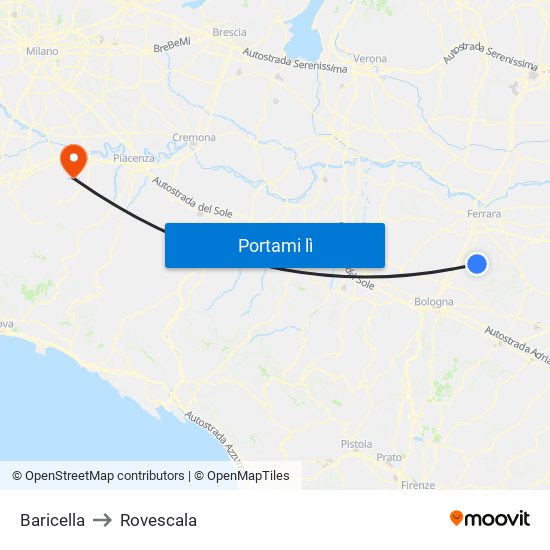 Baricella to Rovescala map