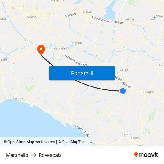 Maranello to Rovescala map