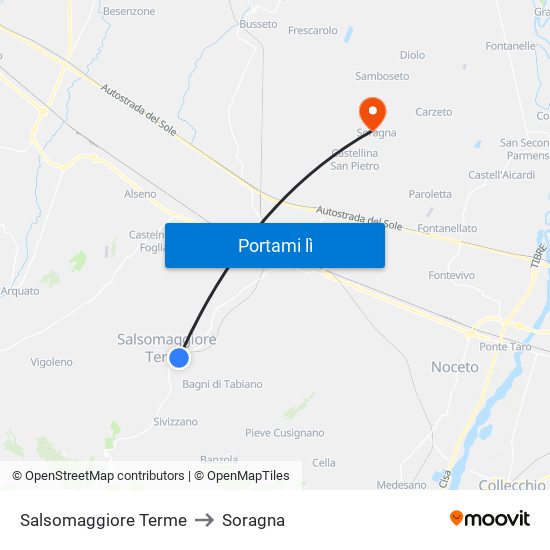 Salsomaggiore Terme to Soragna map