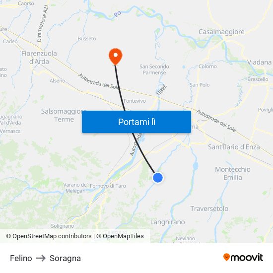 Felino to Soragna map