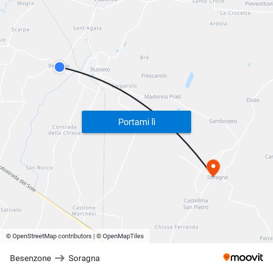 Besenzone to Soragna map