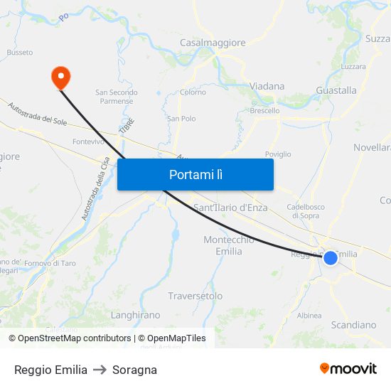 Reggio Emilia to Soragna map