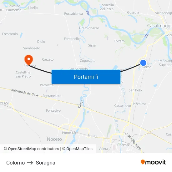 Colorno to Soragna map