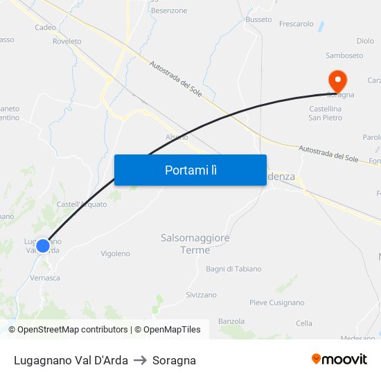 Lugagnano Val D'Arda to Soragna map