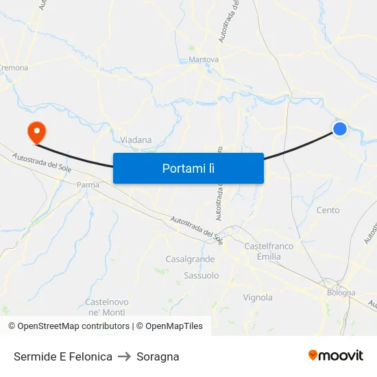 Sermide E Felonica to Soragna map