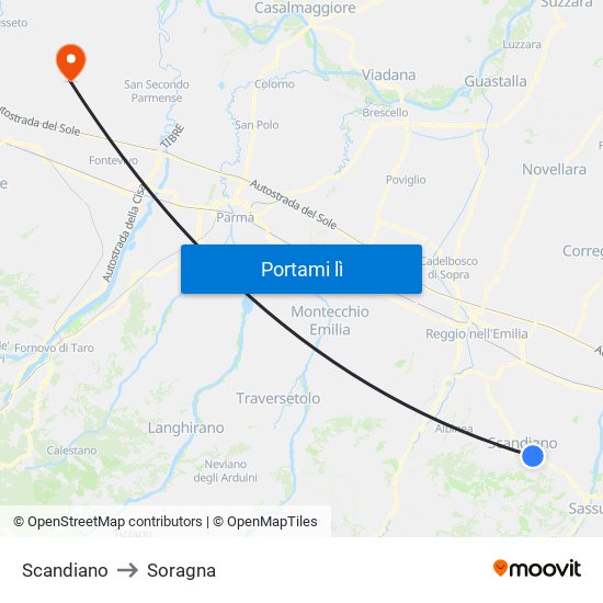 Scandiano to Soragna map