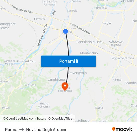 Parma to Neviano Degli Arduini map