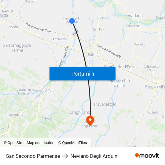 San Secondo Parmense to Neviano Degli Arduini map