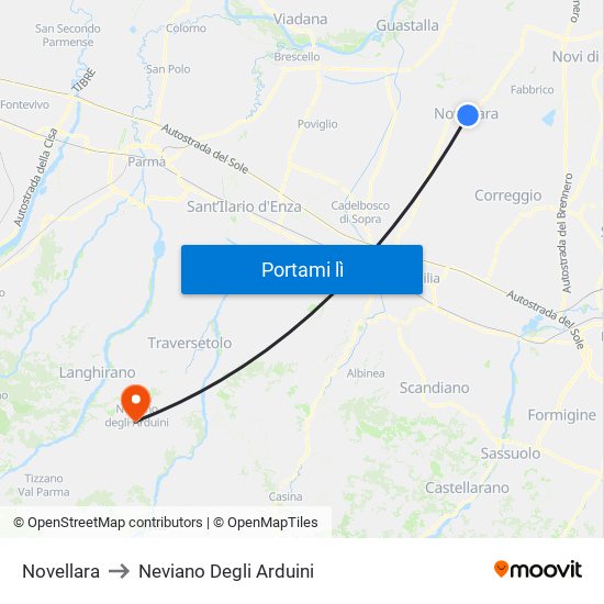 Novellara to Neviano Degli Arduini map
