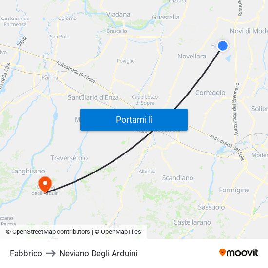 Fabbrico to Neviano Degli Arduini map