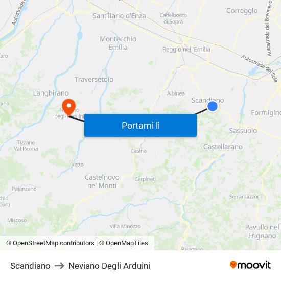 Scandiano to Neviano Degli Arduini map