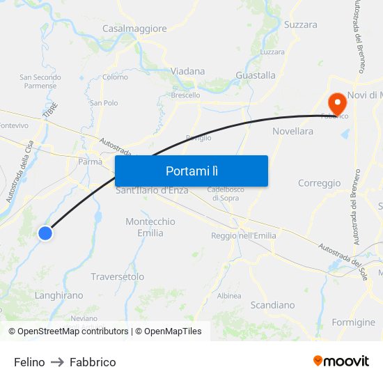 Felino to Fabbrico map