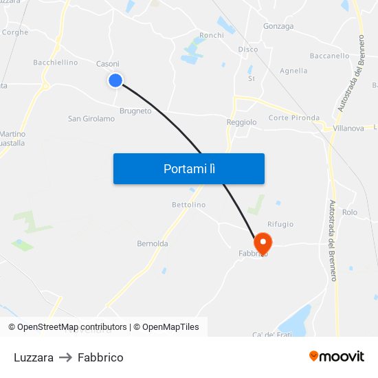 Luzzara to Fabbrico map