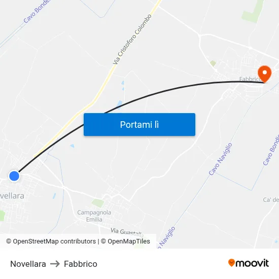 Novellara to Fabbrico map