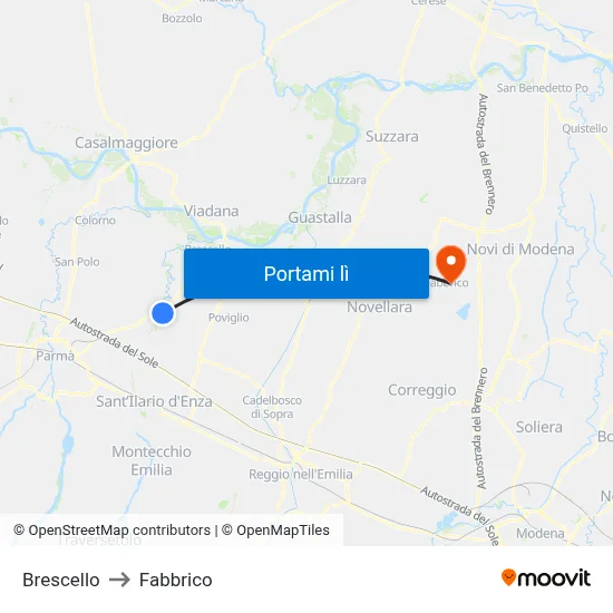 Brescello to Fabbrico map