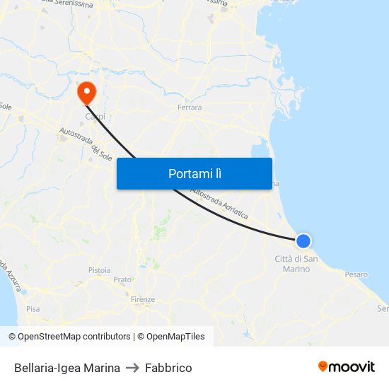 Bellaria-Igea Marina to Fabbrico map