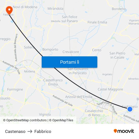 Castenaso to Fabbrico map