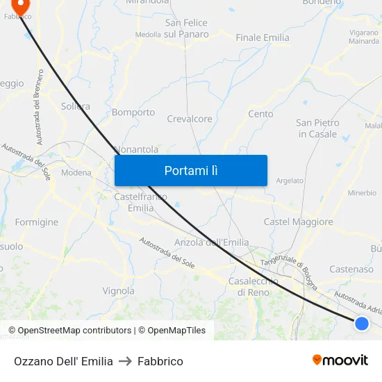 Ozzano Dell' Emilia to Fabbrico map
