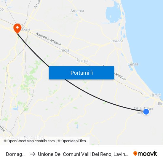 Domagnano to Unione Dei Comuni Valli Del Reno, Lavino E Samoggia map