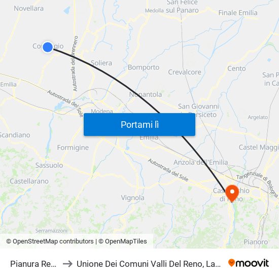 Pianura Reggiana to Unione Dei Comuni Valli Del Reno, Lavino E Samoggia map