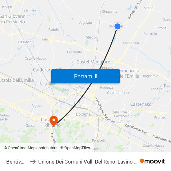 Bentivoglio to Unione Dei Comuni Valli Del Reno, Lavino E Samoggia map