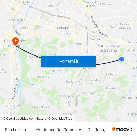 San Lazzaro Di Savena to Unione Dei Comuni Valli Del Reno, Lavino E Samoggia map