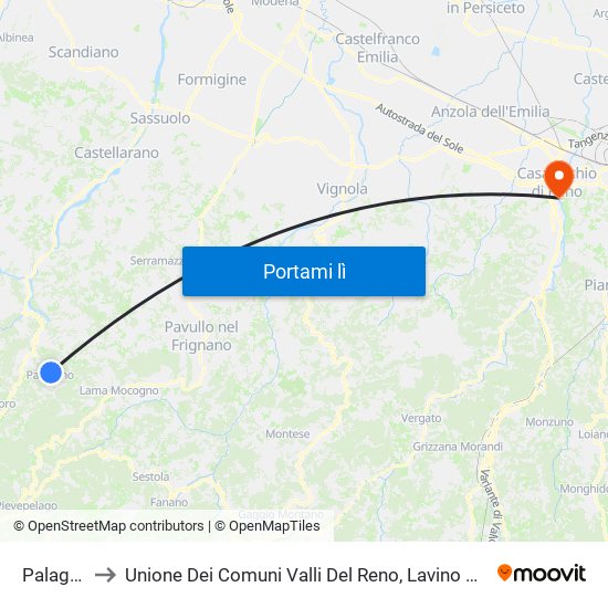 Palagano to Unione Dei Comuni Valli Del Reno, Lavino E Samoggia map