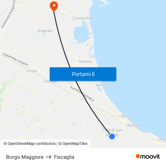 Borgo Maggiore to Fiscaglia map