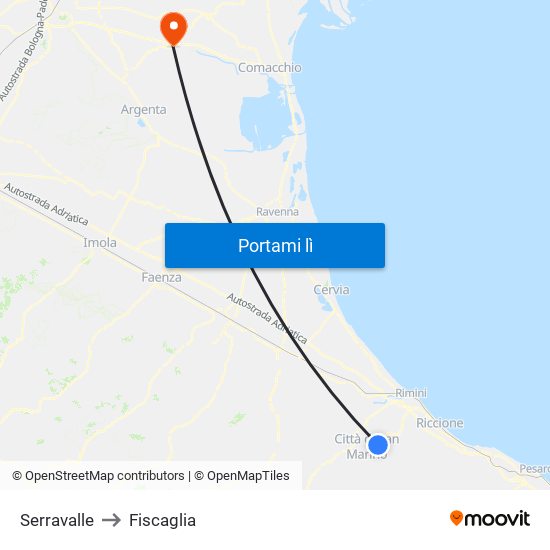 Serravalle to Fiscaglia map