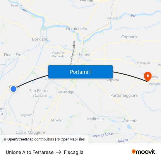 Unione Alto Ferrarese to Fiscaglia map