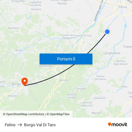 Felino to Borgo Val Di Taro map