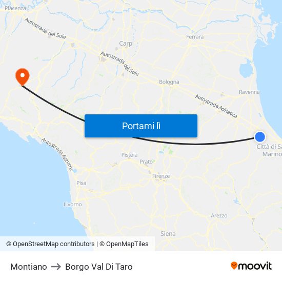 Montiano to Borgo Val Di Taro map