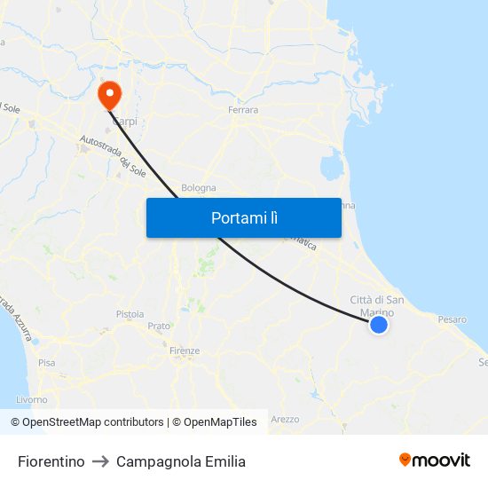 Fiorentino to Campagnola Emilia map